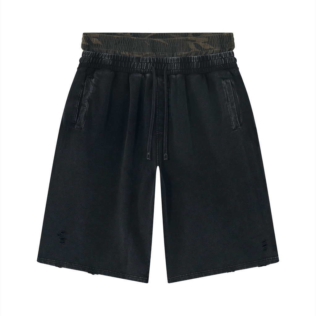 SNDCT Vintage Wash Distressed Wide Leg Shorts