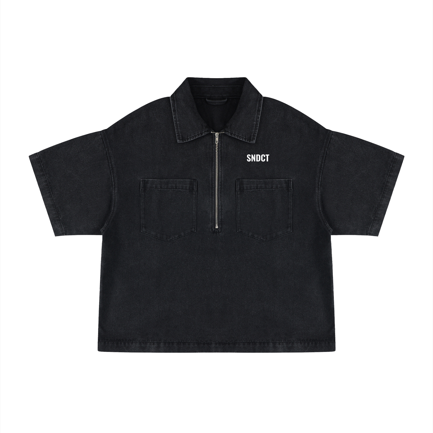 SNDCT Vintage Wash Boxy Quarter-Zip Denim Shirt