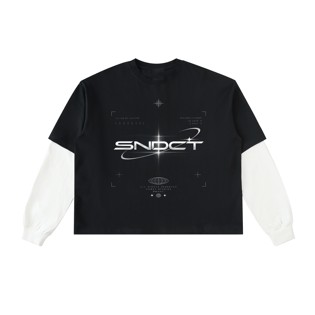 SNDCT Layered Contrast Sleeve Cotton T-Shirt
