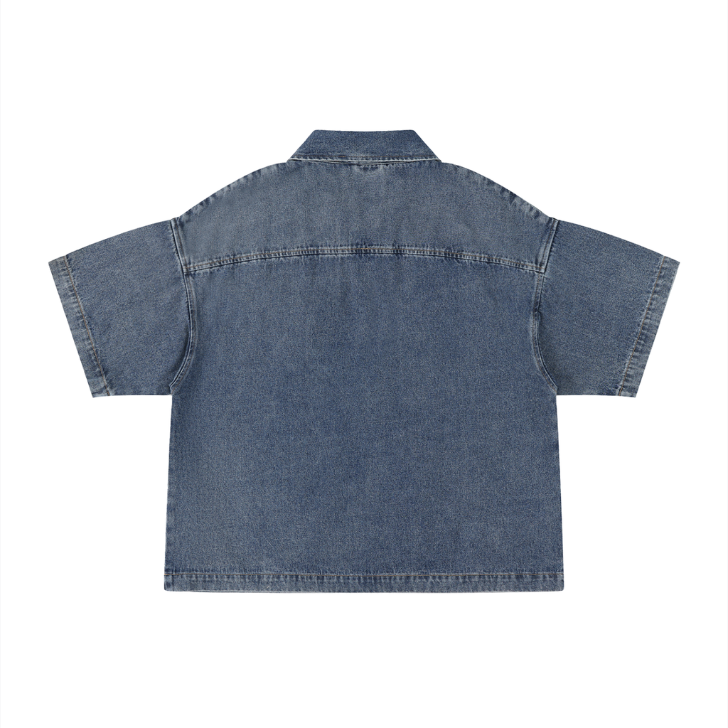 SNDCT Vintage Wash Boxy Quarter-Zip Denim Shirt