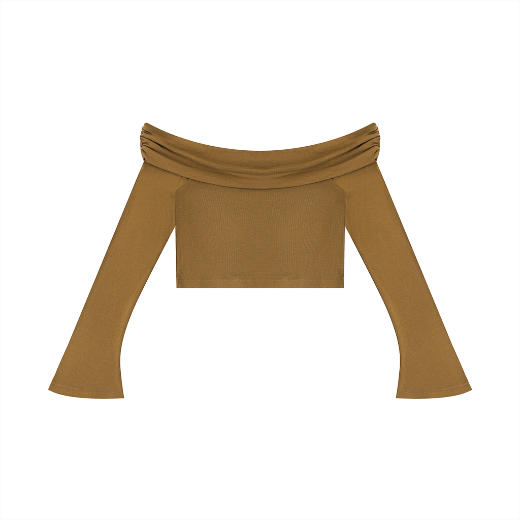 SNDCT Women's Off-the-Shoulder Bell Sleeve Crop T-Shirt