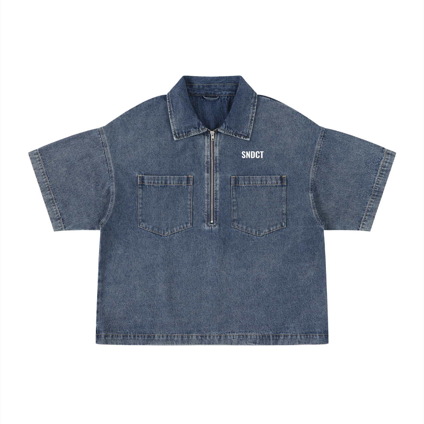 SNDCT Vintage Wash Boxy Quarter-Zip Denim Shirt