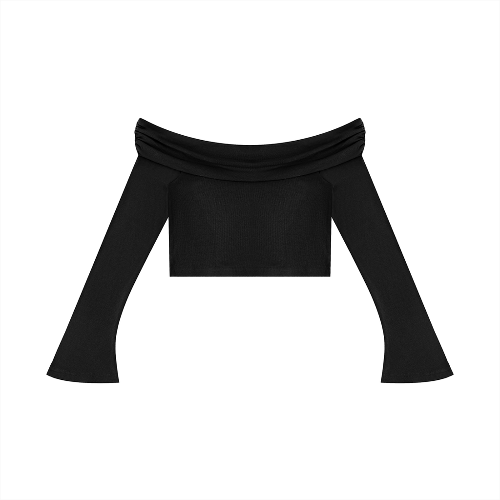 SNDCT Women's Off-the-Shoulder Bell Sleeve Crop T-Shirt