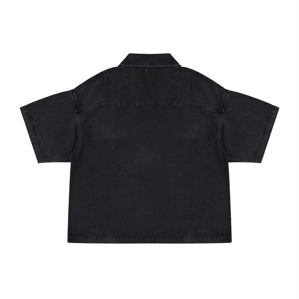 SNDCT Vintage Wash Boxy Quarter-Zip Denim Shirt