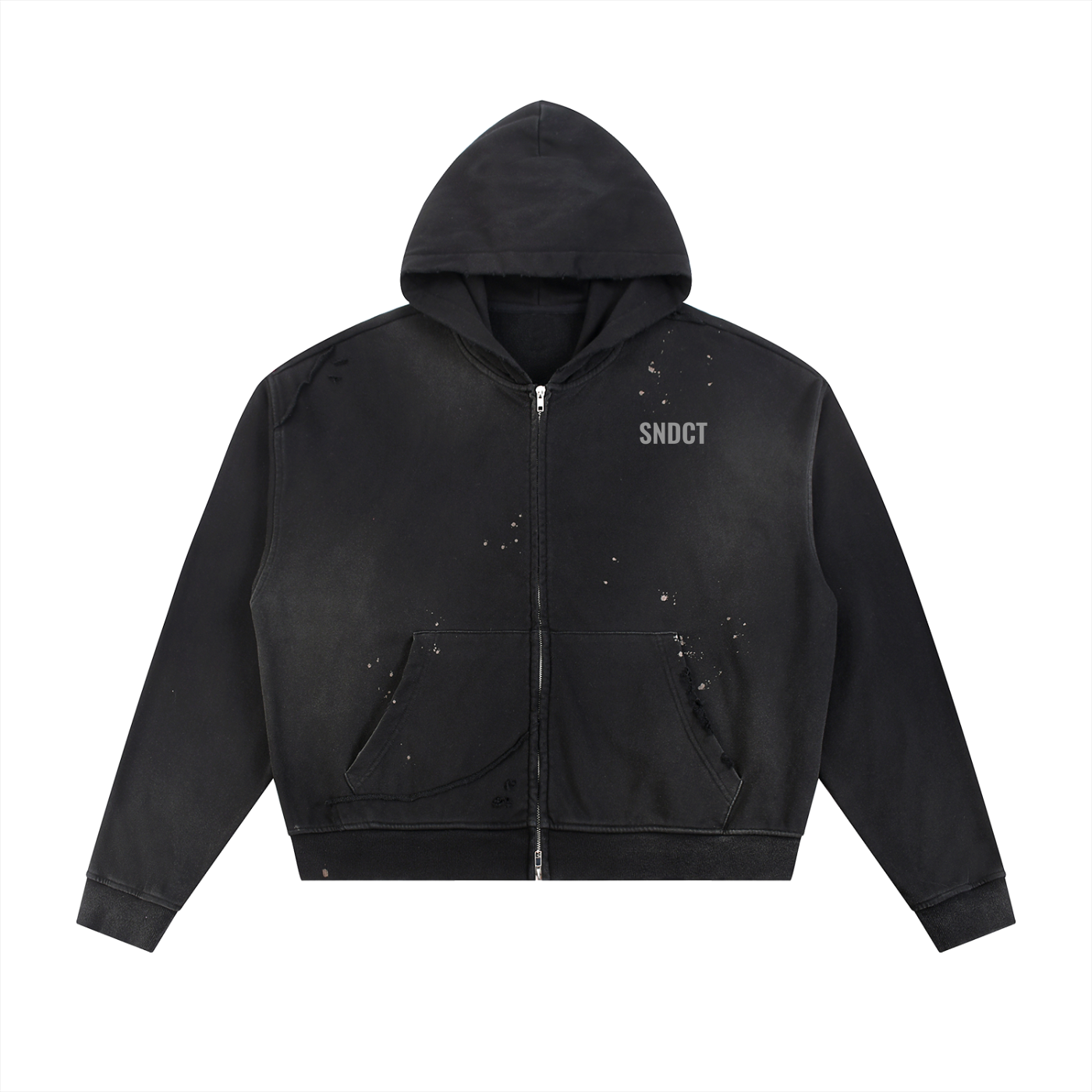 SNDCT Sun Fade Frayed Raw Edge Fleece Zip Hoodie